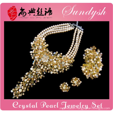 Luxury Jewelry Champagne Crystal South Sea Pearl Exclusive Jewellery Set